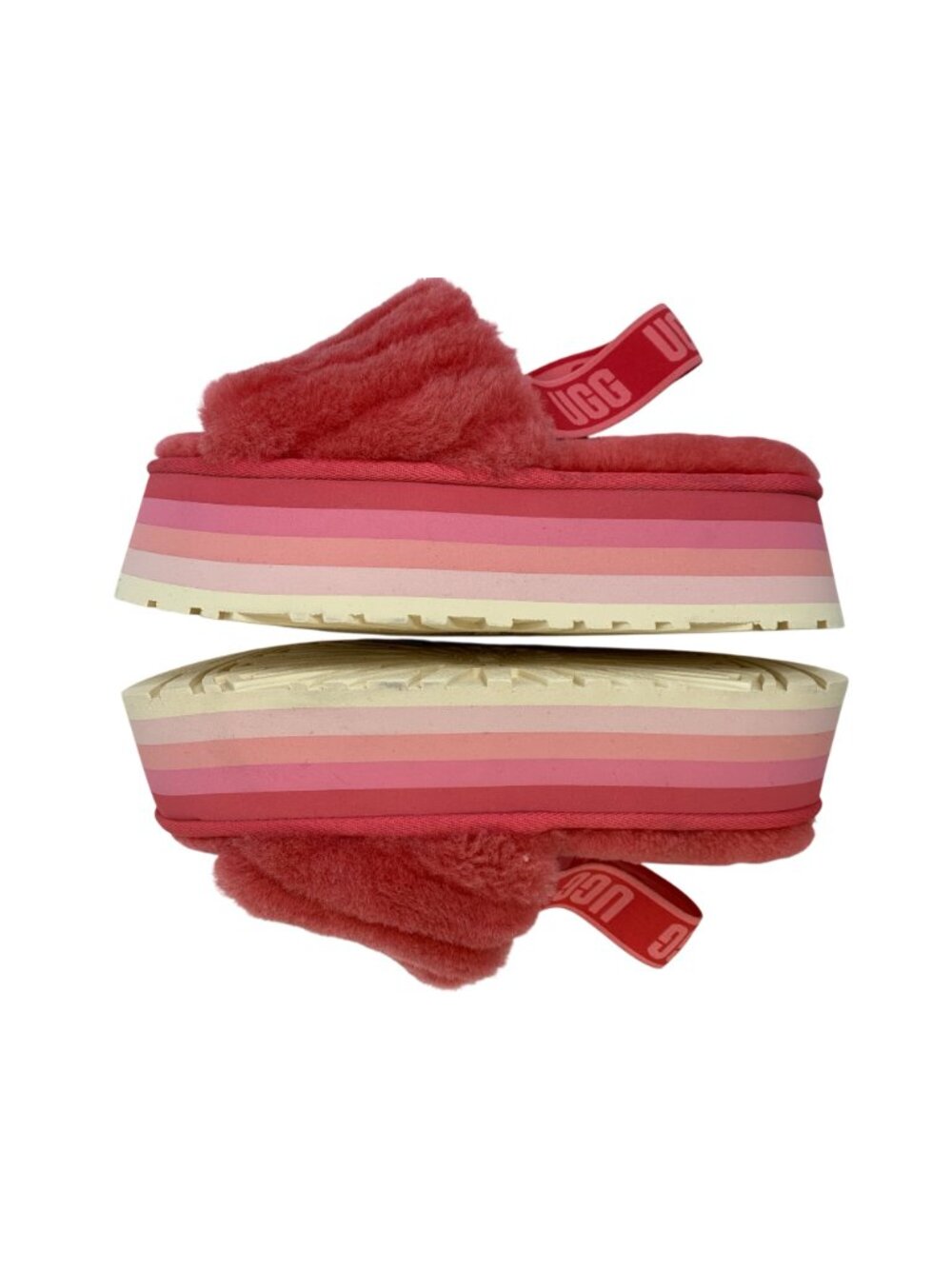 UGG Womens Fluffita Platform Sandals Red Gradient Sheepskin Size 8 EUC - Picture 9 of 11
